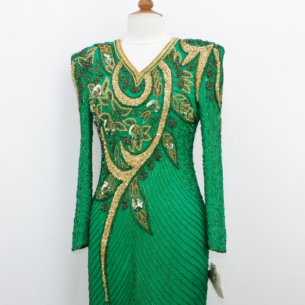 JASDEE Vintage Dress Long Sleeve Bead & Sequins Hand Work On Silk Style 6005
